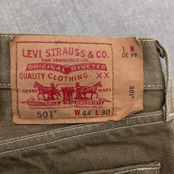 Levis 501 Jeans Men 42Wx29 Tan Brown Button Fly Straight Fit High Rise Cotton - Picture 13 of 14